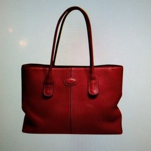 Tod's Pebbled Large Shoulder Red Leather Tote